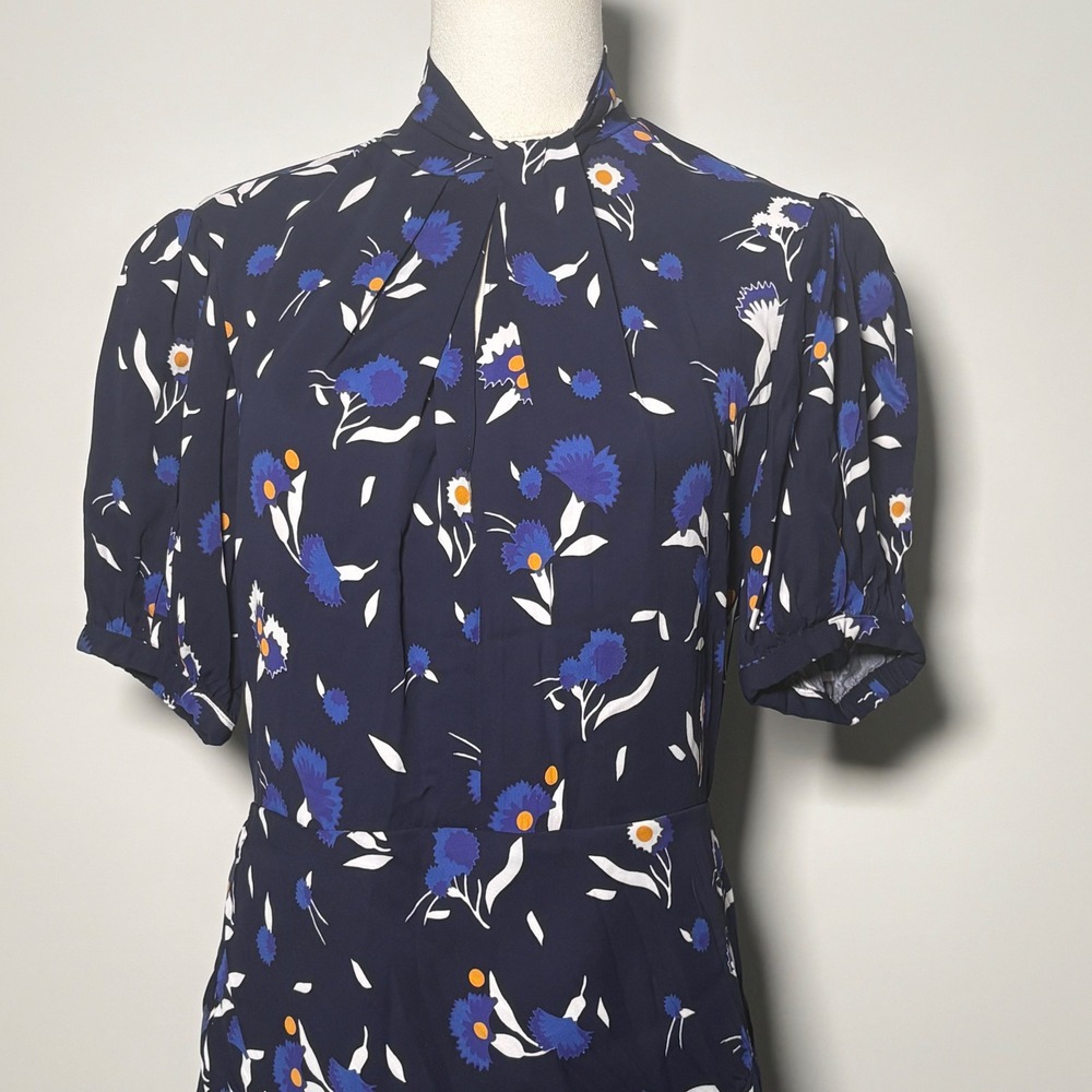 Self Portrait Womens Botanical-Print Jersey Crepe Navy Minidress US 8 - Picture 3 of 15